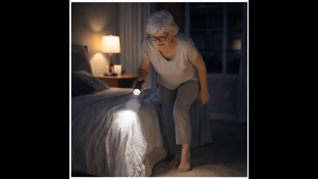 senior using bedside lighting to move safely at night