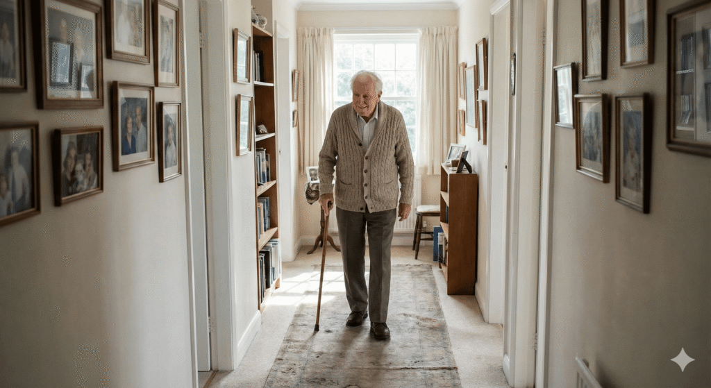 senior using a walker indoors at home