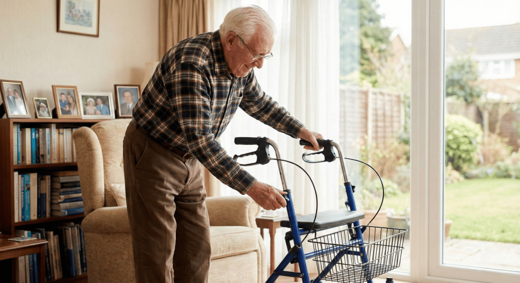 senior adjusting walker height correctly