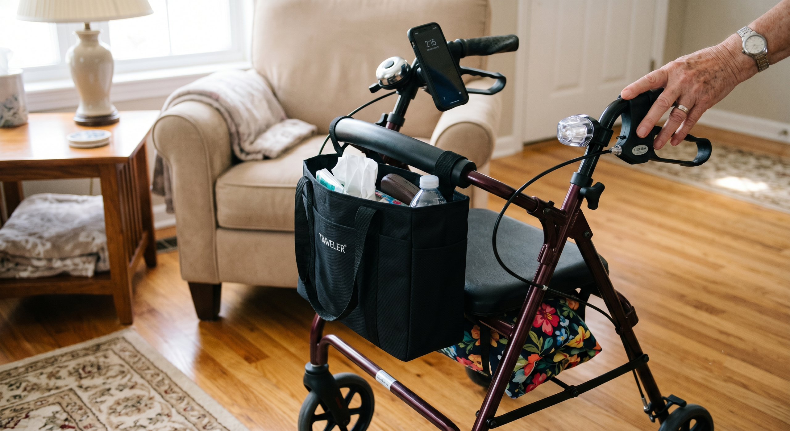 walker accessories for seniors including bag and grip covers